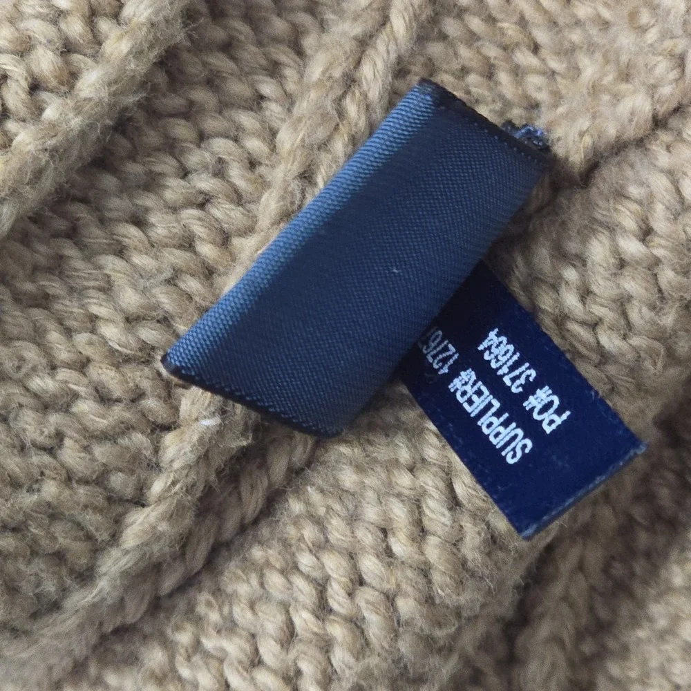 VTG Polo Ralph Lauren Mens L Cable Knit Sweater Tan 100% Cotton Crewneck Preppy